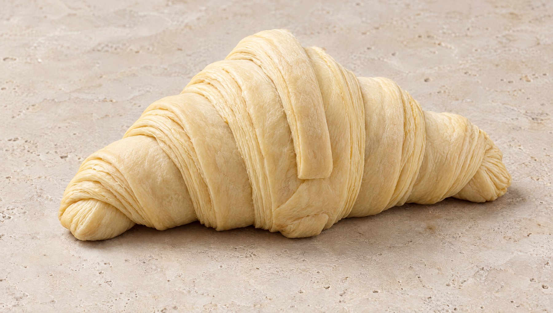 Un croissant formado y levado antes de hornear